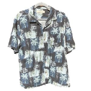 Island REPUBLIC Blue Palm Print Silk Hawaiian Shirt Size XL